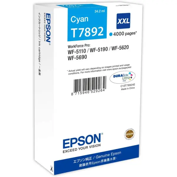 Epson T7892 XXL Cyan Cartouche d'encre d'origine