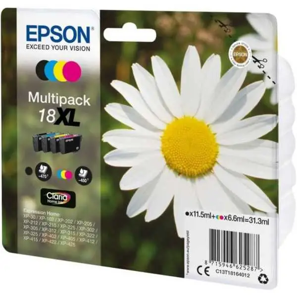 Epson 18XL Noir couleur Pâquerette Pack de 4 Cartouches d'encre d'origine