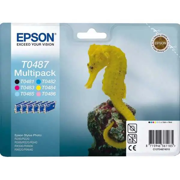 Epson T0487 Noir couleur Hippocampe Pack de 6 Cartouches d'encre d'origine