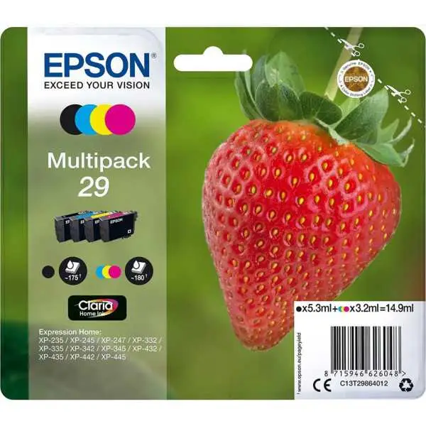 Epson 29 Noir couleur Fraise Pack de 4 Cartouches d'encre d'origine