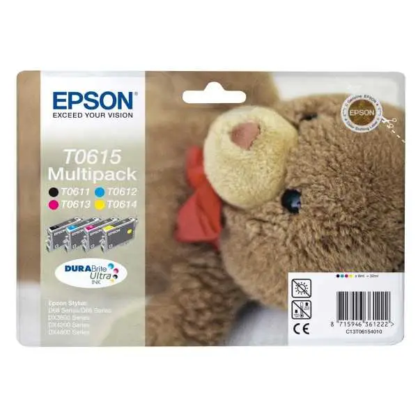 Epson T0615 Noir couleur Ourson Pack de 4 Cartouches d'encre d'origine