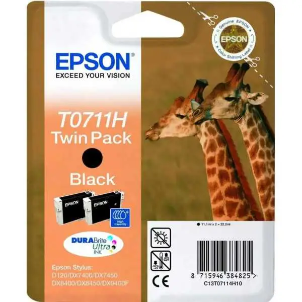 Epson T0711H Noir Girafes Pack de 2 Cartouches d'encre d'origine