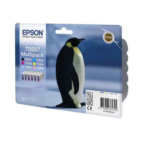 Epson T5597 Noir couleur Pingouin Pack de 6 Cartouches d'encre d'origine